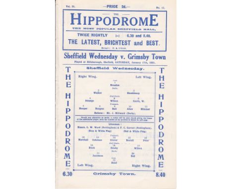 SHEF WED - GRIMSBY 1931   Wednesday home programme v Grimsby, 17/1/1931, Wednesday won 4-1 to regain top spot but they eventu