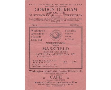 WORKINGTON 51-2 -MANSFIELD   Workington AFC home programme v Mansfield, 25/8/51, first Football League season for Workington 