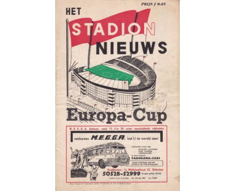 TOTTENHAM HOTSPUR        Away programme in the European Cup v. Feyenoord on 1/11/1961. Slightly creased.   Generally good