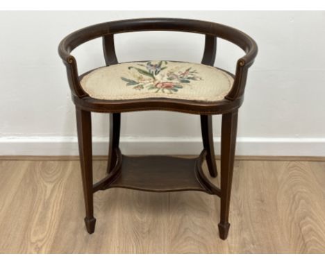 Edwardian inlaid mahogany serpentine piano seat “with tapestry seat-pad” - Height 64cm x Width 58.5cm 