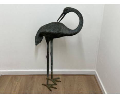 Hollywood Regency style bronze crane statue - Grand scale garden art - Height 115cm, Width 69cm 