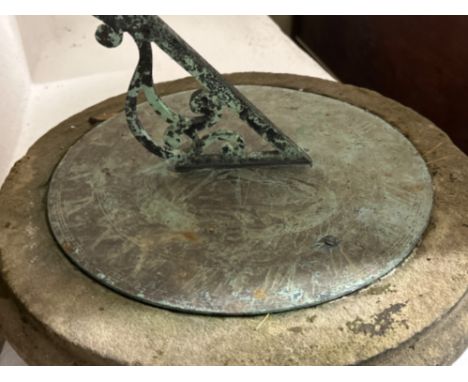 Early 20th century Large outdoor bronze sundial mounted on a heavy circular shaped stone base - Diameter 52cm x Height 35 