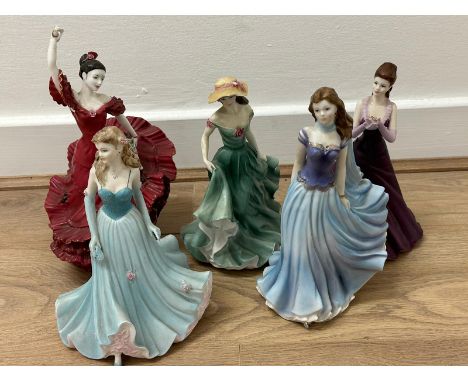 Total of five lady figurine’s includes limited edition Royal Worcester “Sarah”, Royal Doulton HN 3971 “Best Wishes” (damage t