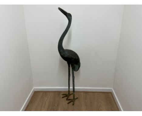 Large Hollywood Regency style bronze crane statue - Grand scale garden art - Height 152.5cm x 38cm 