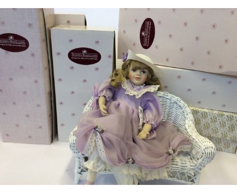 Five the Ashton-Drake galleries dolls; 'Peach Blossom', 'Paige', 'Ashleigh', 'Yellow Rose', 'Estelle' plus girl on bench and 