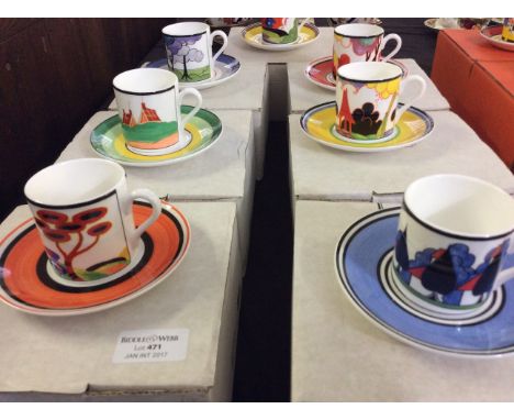 Six boxed Wedgwood Limited Edition Clarice Cliff pattern coffee cups and saucers.