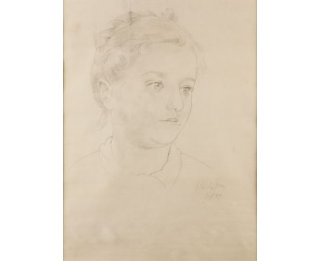 SIR STANLEY SPENCER, R.A. (1891 - 1959) Framed, signed, dated 'Sept. 49', pencil sketch on paper, head study of June Queenie 
