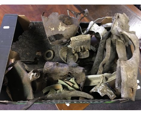 A collection of assorted WWI / WWII military relic items, to include water bottle, Tommy helmet, mess tin, shovel head, leath