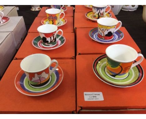 Eight boxed Wedgwood Limited Edition Clarice Cliff pattern coffee cups and saucers and spoons.