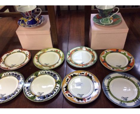 Eight Wedgwood limited edition Clarice Cliff pattern side plates and a pair of Leonardo Collection cups/saucers.