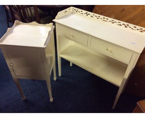 A white painted pot cupboard and shelf unit.