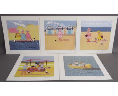 Unframed Sasha Harding folio of 5 pencil signed, titled &amp; numbered limited edition seaside themed prints all from edition