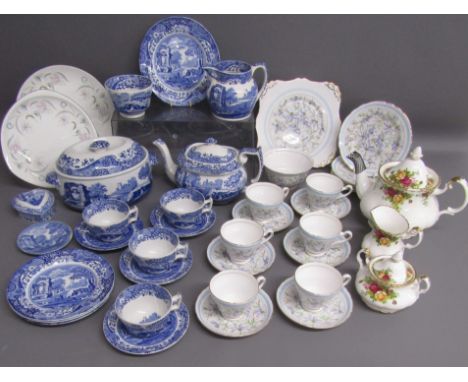 Collection of Spode Italian, Tuscan bone China tea set, Royal Albert 'Old Country Roses' teapot, sugar bowl and milk jug, Fol