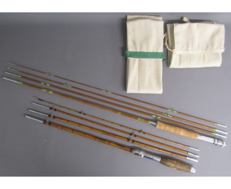 2 split cane fishing rods - 3 piece 8ft fly fishing rod with 2 tips &amp; 4 piece 8ft fly fishing rod 'Horrocks Ibbotson Co, 