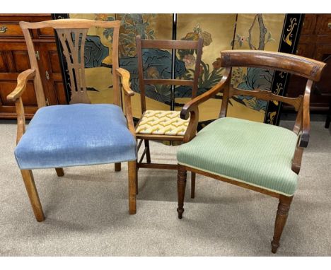 Georgian rail back carver dining chair, Chippendale style carver chair &amp; a bedroom chair