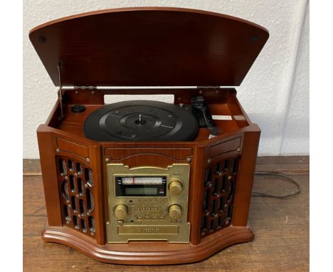 Retro style music centre with record player, CD &amp; cassette players, radio &amp; build in speakers