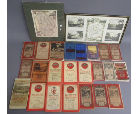 Collection of Ordnance survey maps, framed Rutlandshire print and mounted Lincolnshire map