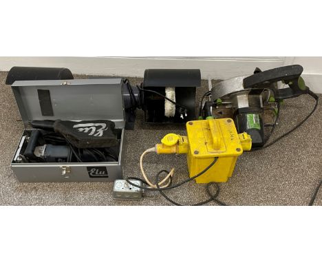 Double bench polisher, Elu biscuit jointer, Evolution Furry circular saw &amp; a power pack&nbsp;
