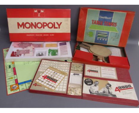 4cyte 'Twinset' table model board game, Monopoly still partially sealed and Chad Valley Table Tennis