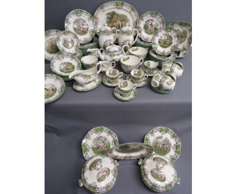 Large collection of Copeland Spode 'Spode's Byron' includes plates, tureens, bowls, teaset, coffee pot, hot water pot, etc