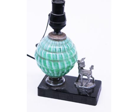 An Art Deco lamp. H22cm. Condition - appears damage free but quite dirty and metal pitted.