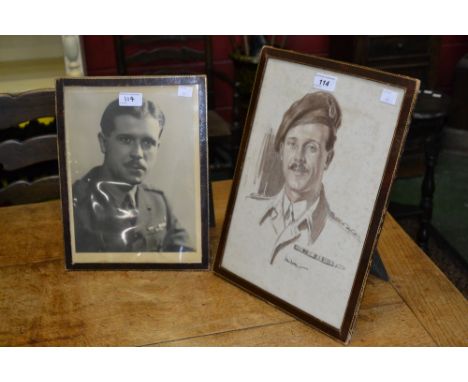 A sepia and mixed media portrait of an officer together with a photo