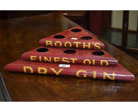 A Booth and Co tin plate three tier gin bottle advertising tower, for Booths Finest Old Dry Gin