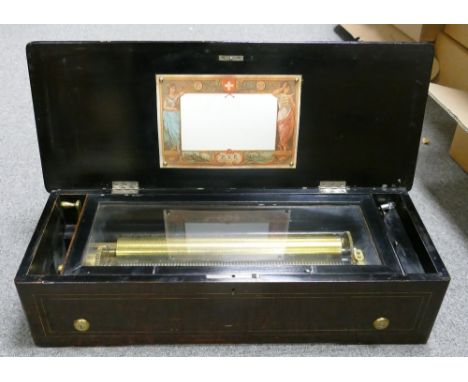 Late 19th century inlaid Swiss Musical Box: 58cm wide, in playing order. 