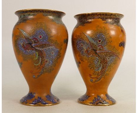 Pair of Carltonware vases in the Chinese bird and cloud design: Shape 406, height 20cm. (2) 