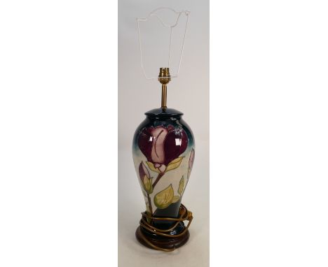 Moorcroft Magnolia on faded green ground lamp base: Height to top of fitting 45cm. 