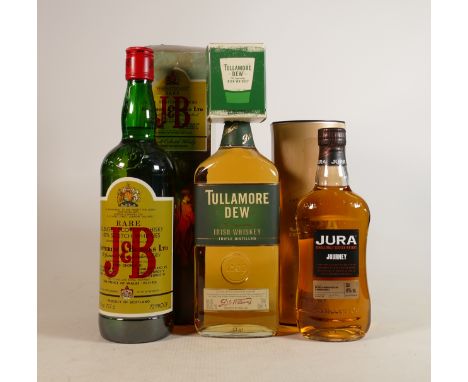 Three bottles of blended Scotch Whisky to include: Jura Journey 35cl, J &amp; B 75cl &amp; Tullamore Dew 70cl. (3) 