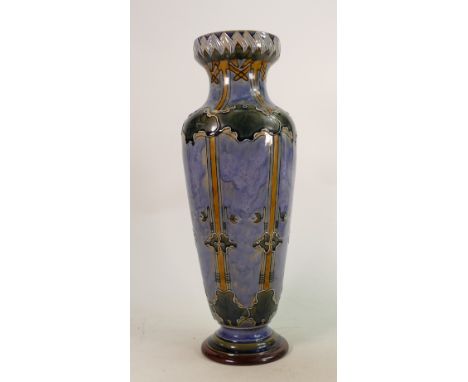 A Royal Doulton Lambeth Art Nouveau vase: By Eliza Simmance and Jane S Hurst, decorated all around with stylised leaves, heig