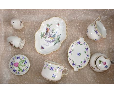 Herend hand painted collection of porcelain: Includes  shaped dish, jug, cup, cigar tray, cruet set (mustard cracked). 
