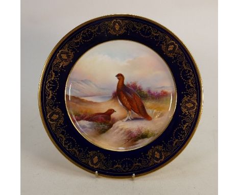 Aynsley Fine Art Collection hand painted Lawrence Woohouse cabinet plate: Image of Red Grouse, diameter 27cm, boxed. 
