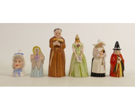 A collection of early Royal Worcester candlesnuffers: Tallest 12.5cm. (Witch has slight damage to hat rim).(6) 