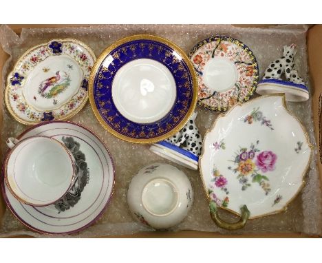 Collection of porcelain items: Includes early lustre cup and saucer titled faith &amp; charity, Copeland hand decorated dish 
