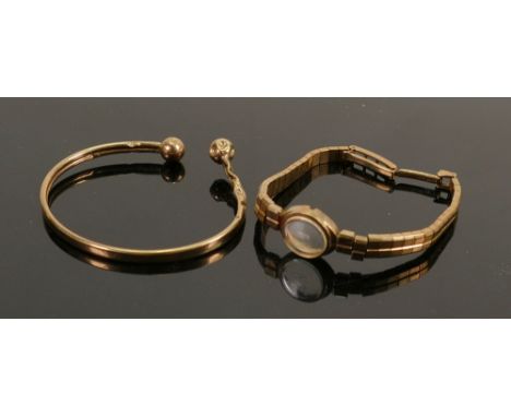 9ct gold watch bracelet &amp; 9ct bangle: Gross weight 19g, both damaged. 