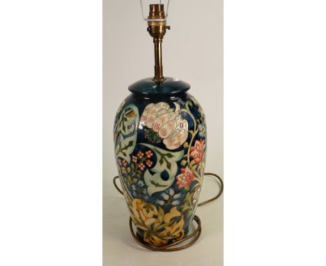 Moorcroft floral decorated lamp base: Dated 1990, height to top of fitting 45cm. 