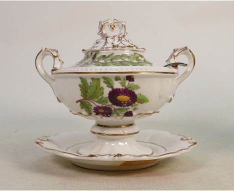 19th century Ridgway porcelain tureen &amp; cover: With fixed stand, pattern no 2205, height 18cm, with silver ladle. 