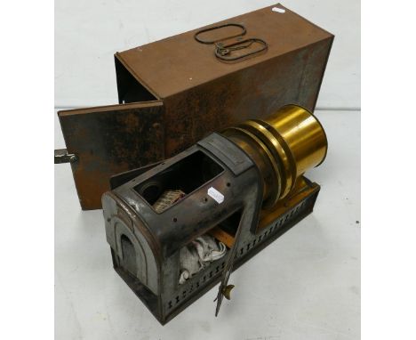 Early 20th century Church Army brass &amp; tin Magic Lantern: With slides &amp; plates. In original outer box. 