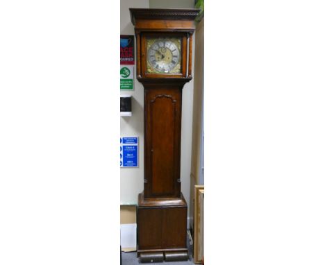 Brass dial Oak 18th century Longcase clock: Maker Richard Williamson.  11"/28cm dial with lower date aperture and silvered ch