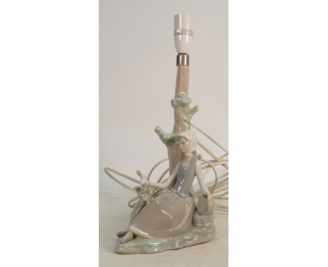 Lladro figural lamp base lady seated by tree: Height 31cm. 