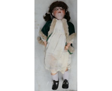 Large pottery headed German doll marked: Max Handwerck Bebe Elite 286 12 Germany, height 72cm. 