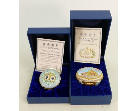 Two x Halcyon Days hand painted limited edition enamel boxes: Both larger size pieces, both with original display boxes, cert
