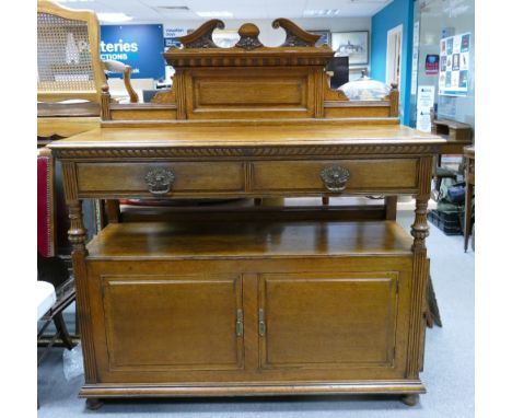 Edwardian golden carved Dumbwaiter: 2 drawer over 2 cupboards with additional side doors &amp; architectural pediment. 