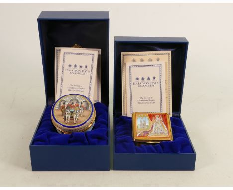 Two x Halcyon Days hand painted Royal limited edition enamel boxes: Both larger size pieces, both with original display boxes