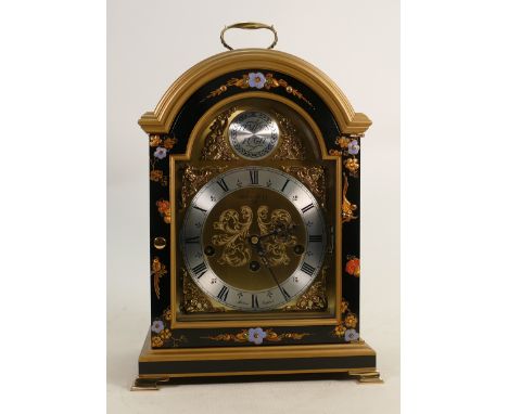 Comitti of London lacquered 3 hole Mantle clock: High quality movement noted, height 35cm. 