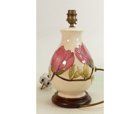 Moorcroft lamp Magnolia pattern: Measures 26cm x 13cm.  No damage or restoration. 