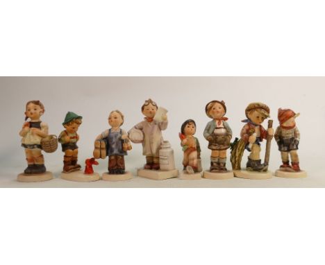 Goebel Hummel figures to include: Sensitive Hunter, Boots, March Wind, Merry Wanderer, Little Pharmacist, On Secret Path &amp