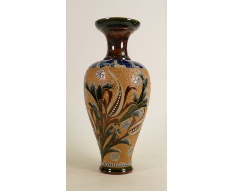 A Royal Doulton Lambeth Art Union vase: By Eliza Simmance, decorated all around with stylised foliage, height 35cm. 